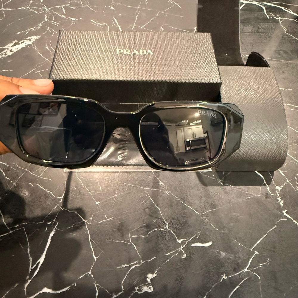 Prada Black Men's Logo Sunglasses with Glossy Finish - Picture 3 of 3